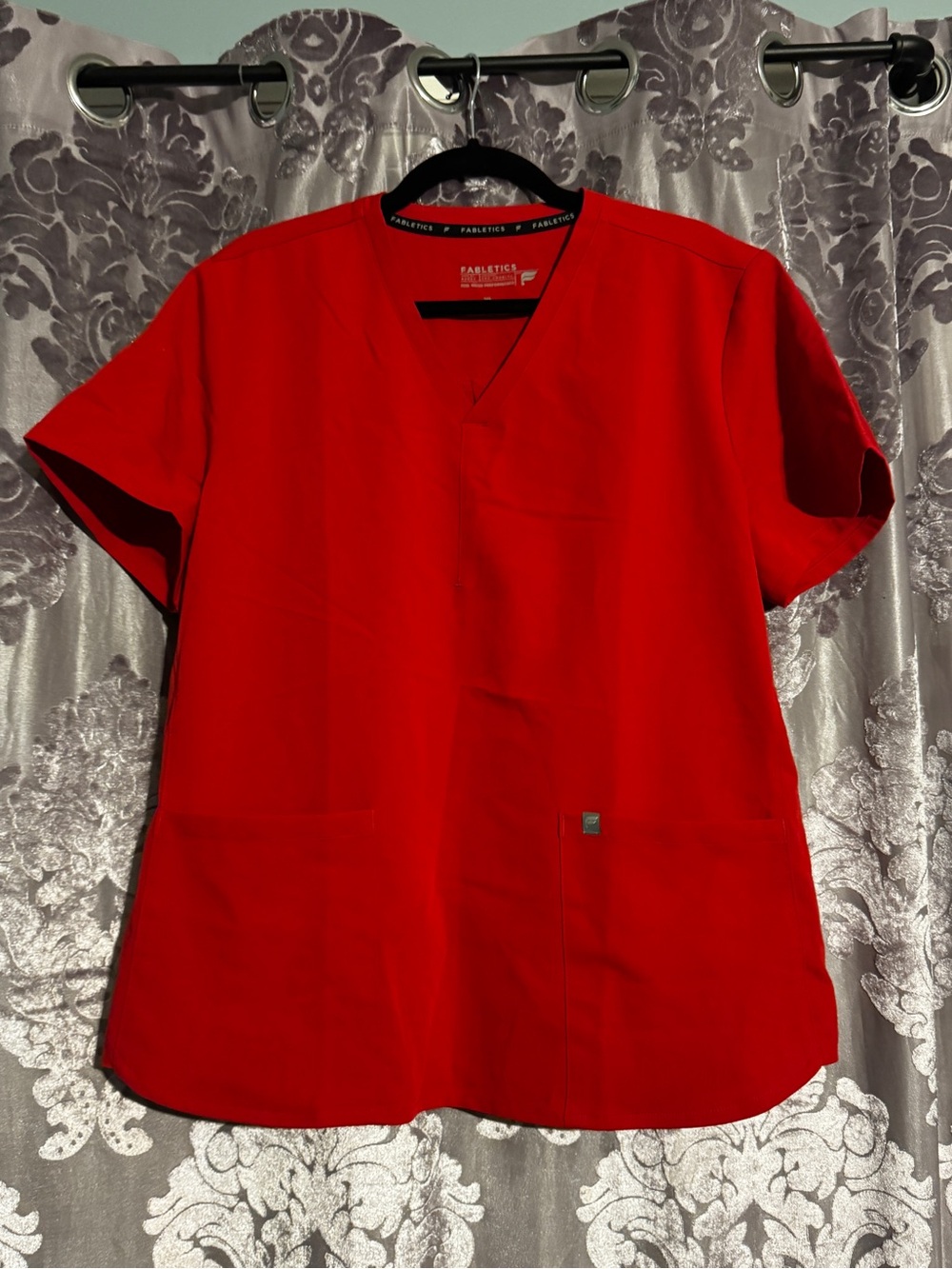 Fabletics Red Solid Scrub Top V-Neck Medical Unisex XL Polyester